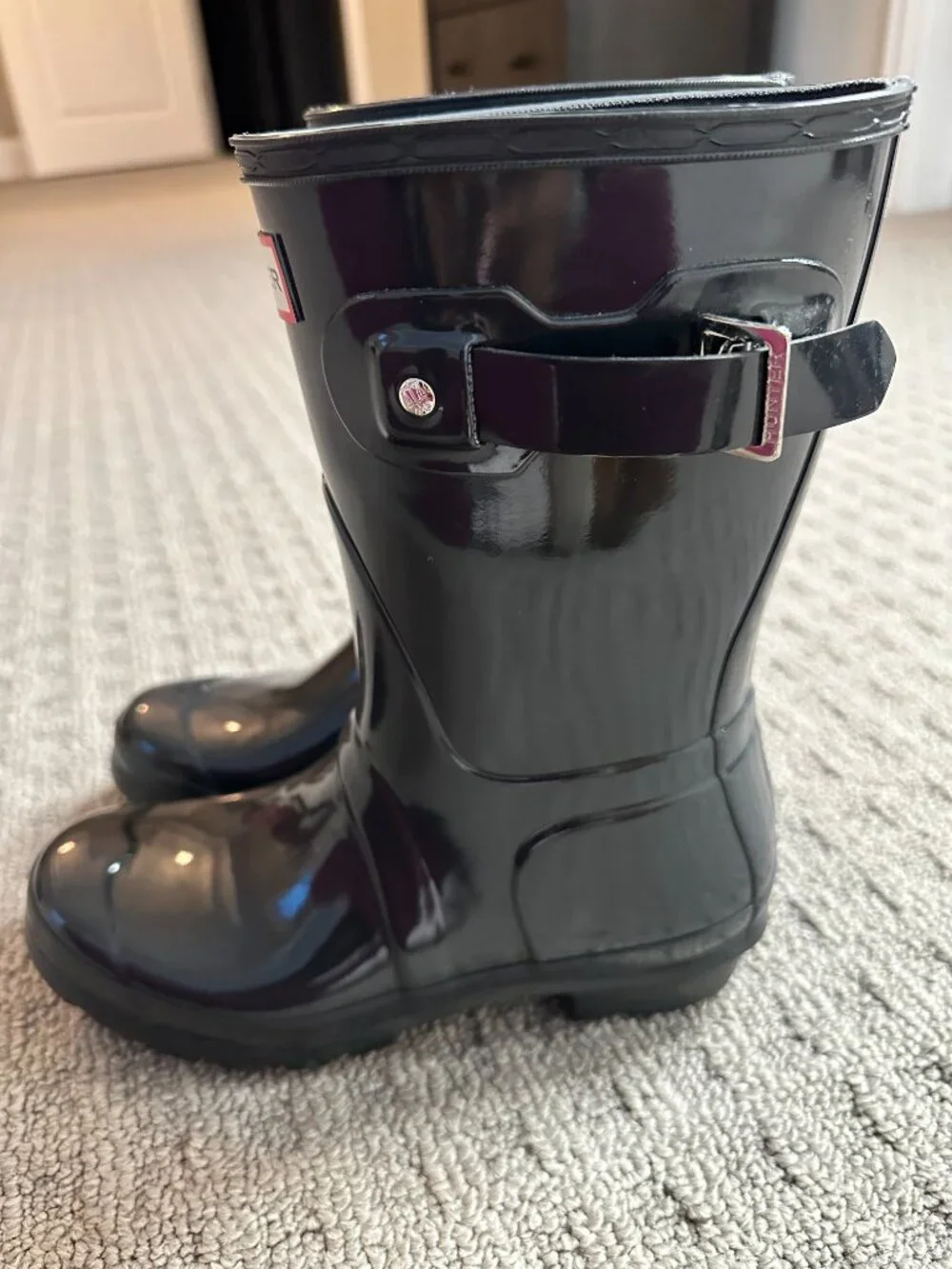Hunter Original Short Gloss Rain Boots Navy Blue US 7 EU 38 Buckle